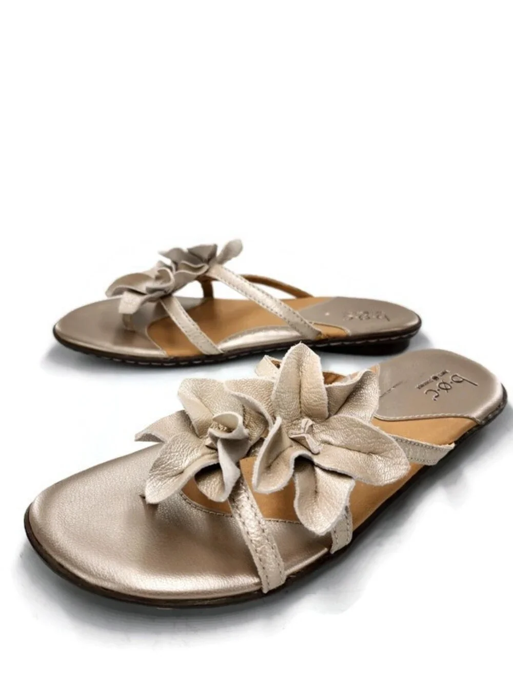 b.o.c. Born Hensley Pale Gold Floral Leather Strappy Flat Slide-On Sandals